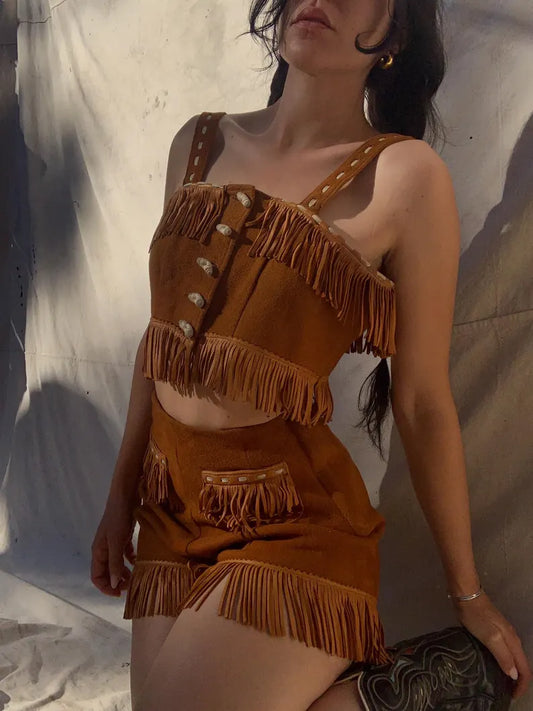 1940s western suede playsuit