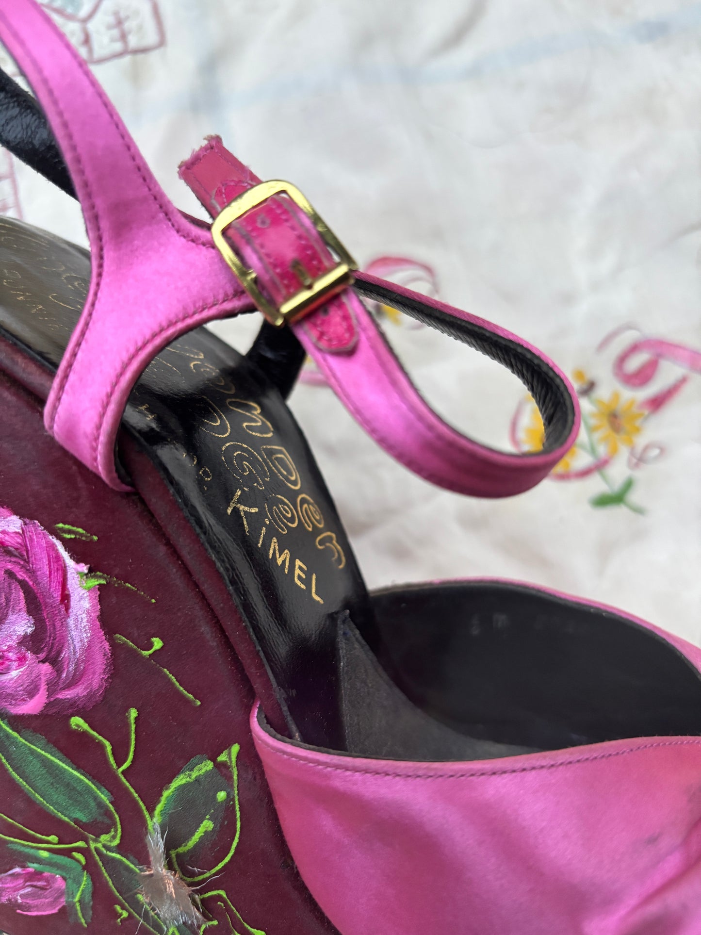 1970s Wonder Wedge by Bonnie Smith hand painted rose platforms