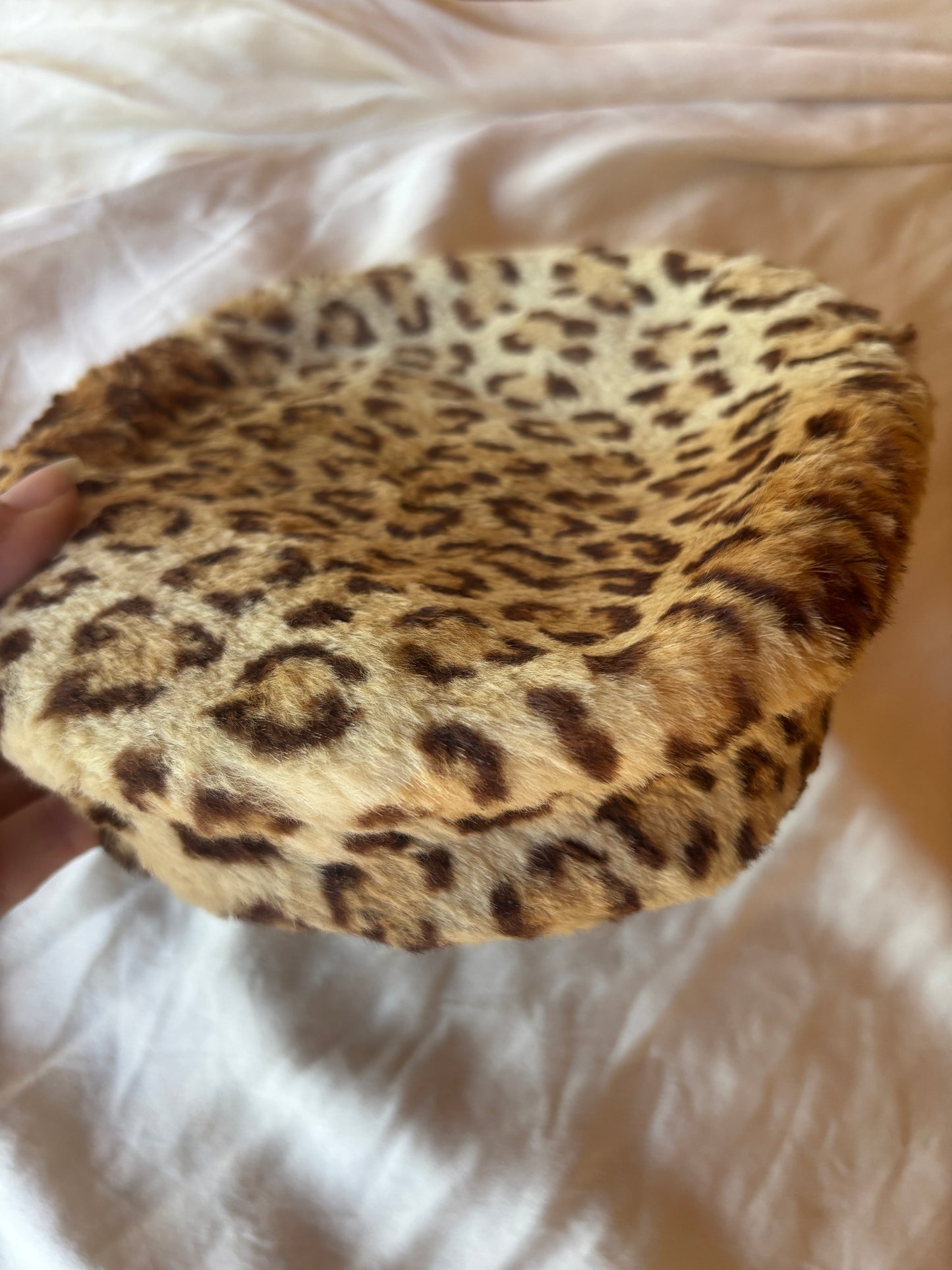 1950s leopard print genuine fur pillbox hat
