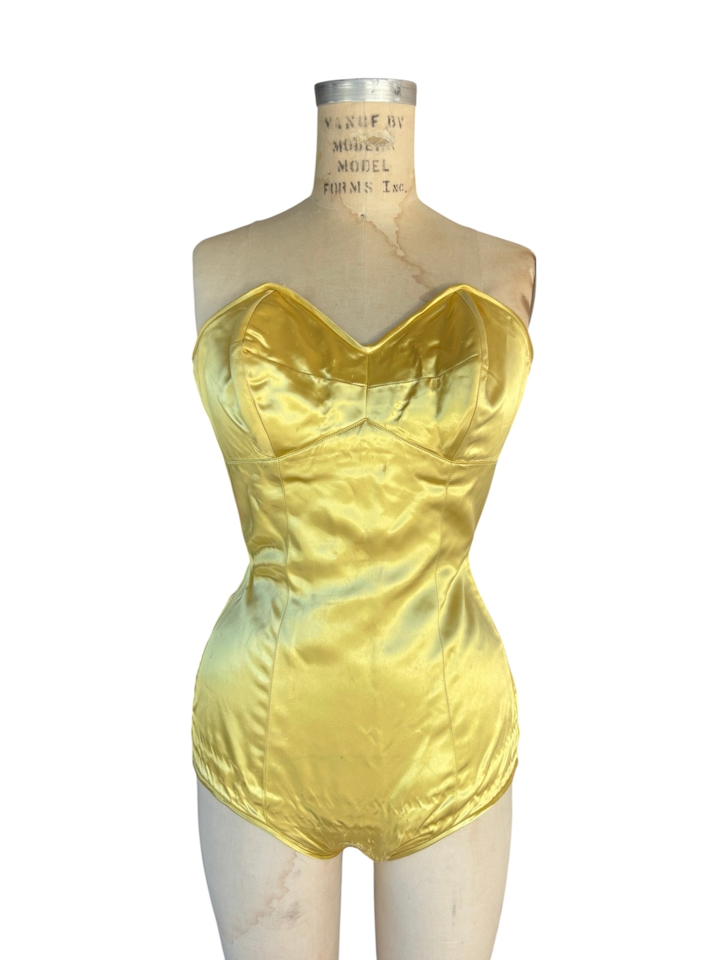 1940s/50s yellow satin one-piece showgirl costume