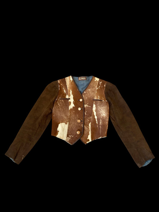 1930s cropped hair on hide cowhide jacket with puff sleeves