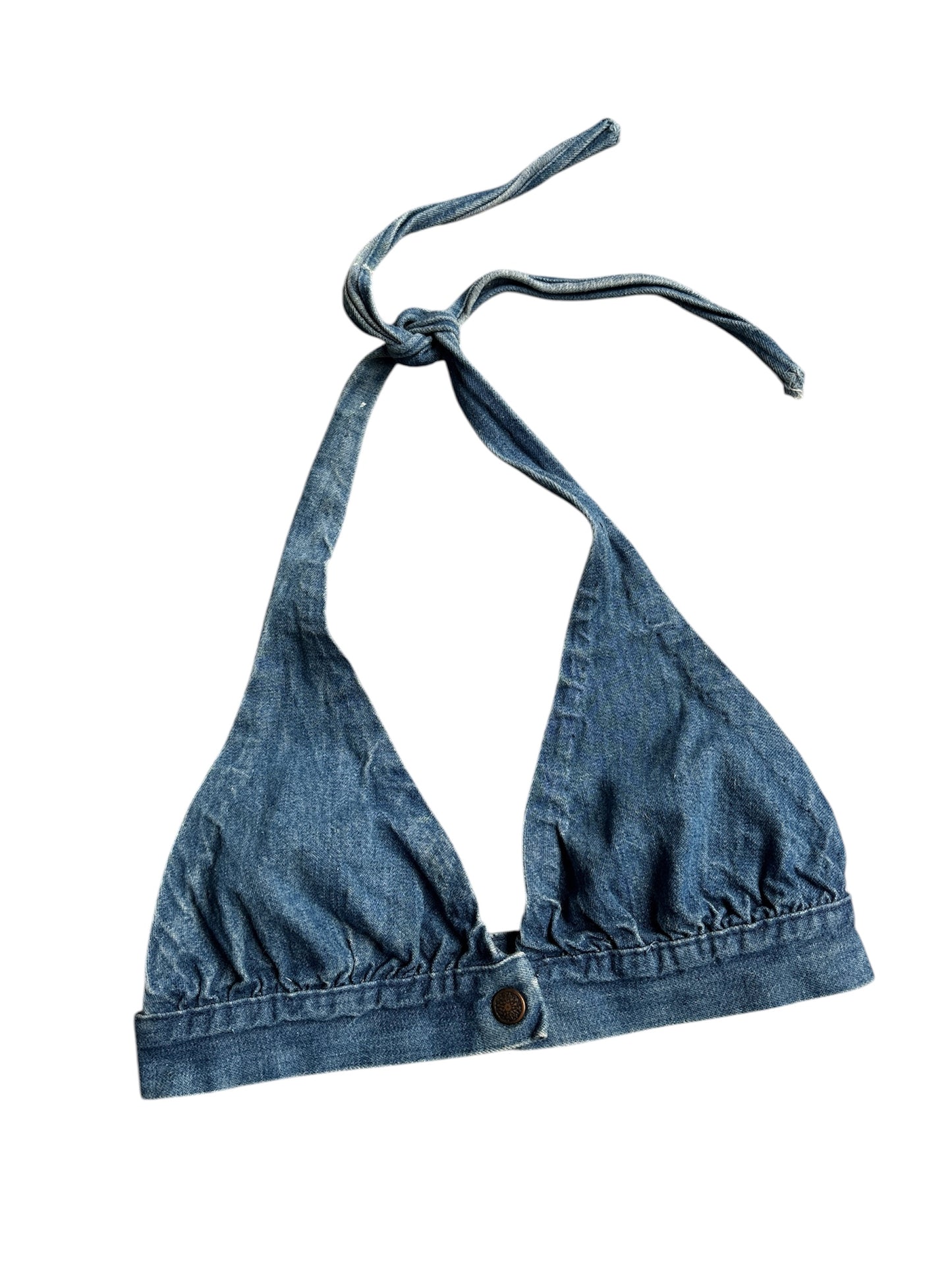 1970s hippie denim halter top made from jeans