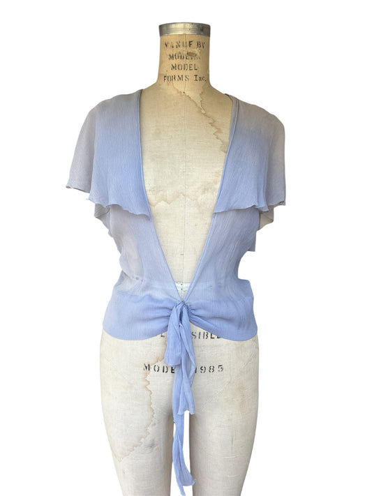 1920s periwinkle silk chiffon blouse