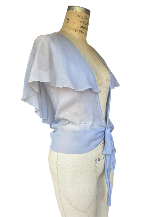 1920s periwinkle silk chiffon blouse